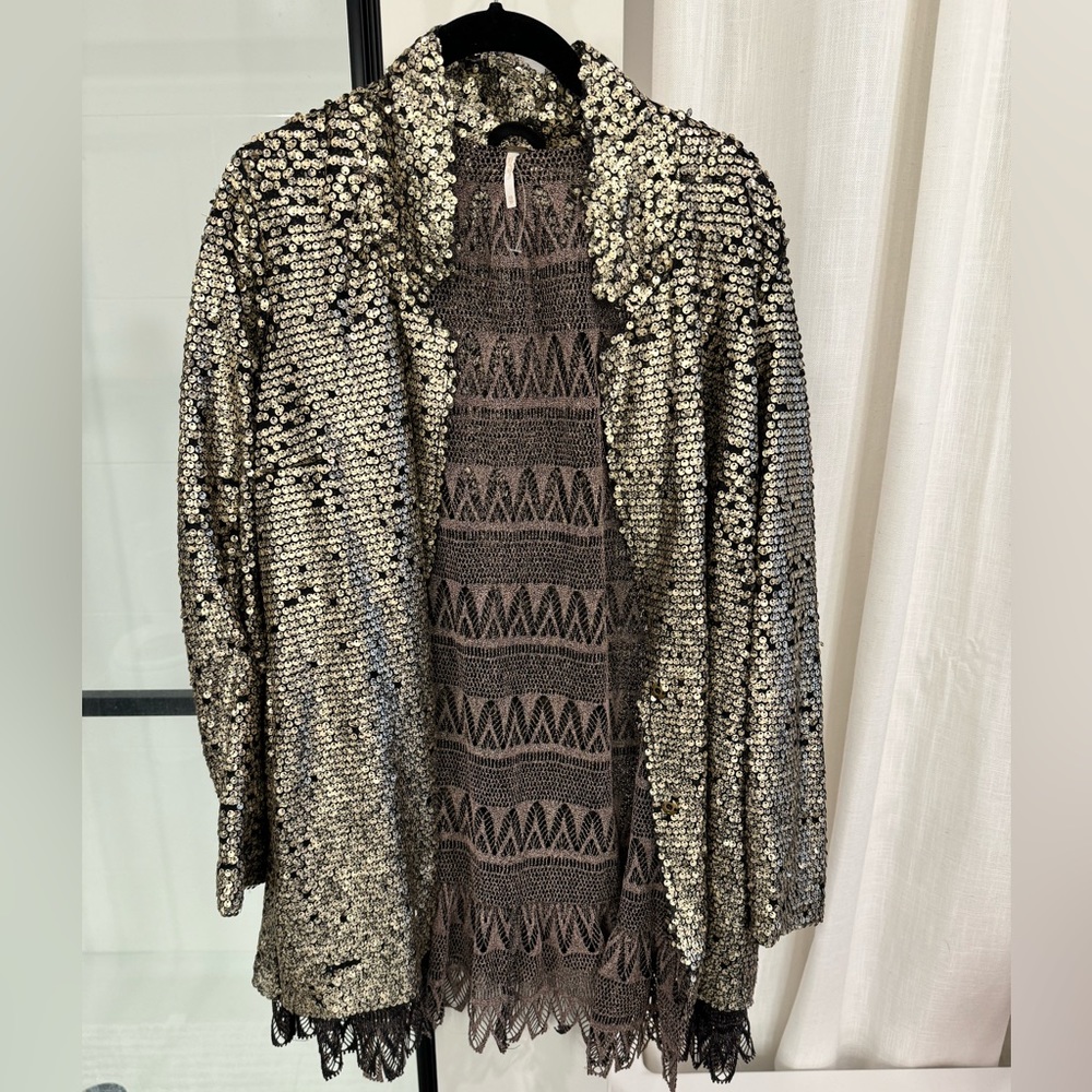 Free People Gold Sequin Cardigan Size XS